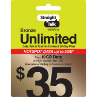 Straight Talk $35 Bronze Unlimited Plan Refill Card Service Top 30 Days 10 GB