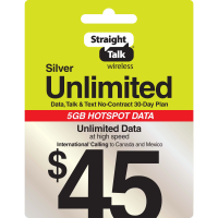 Straight Talk $45 Silver Unlimited 30-Day Prepaid Plan + 5GB Hotspot Data