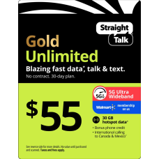 Straight Talk $55 Gold Unlimited Talk, Text & Data 30-Day Single Line Prepaid Plan + 30 GB Hotspot Data + Cloud Storage & Int'l Calling Direct Top Up Straight Talk $55 Gold Unlimited Talk, Text & Data 30-Day Single Line Prepaid Plan + 30 GB Hotspot Data + Cloud Storage & Int'l Calling Direct Top Up