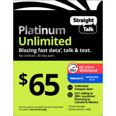 Straight Talk $65 Platinum Unlimited 30-Day Single Line Prepaid Plan + Unlimited Hotspot data + Int'l Calling + Cloud Storage Direct Top Up Straight Talk $65 Platinum Unlimited 30-Day Single Line Prepaid Plan + Unlimited Hotspot data + Int'l Calling + Cloud Storage Direct Top Up